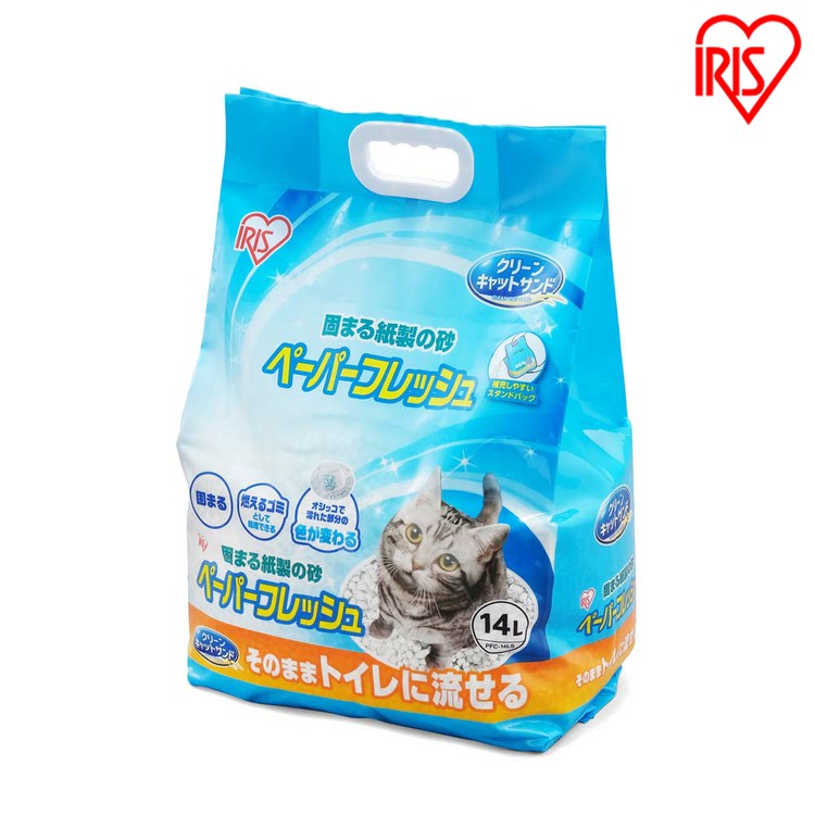 ペーパーフレッシュスタンドパック14L PFC-14LS 紙砂 ネコ砂 猫砂 ねこ砂 紙 かみ パルプ 溶ける 固まる トイレに流せる 流せる 再生パルプ にゃんこ ネコ 猫 ねこ cat アイリスオーヤマ