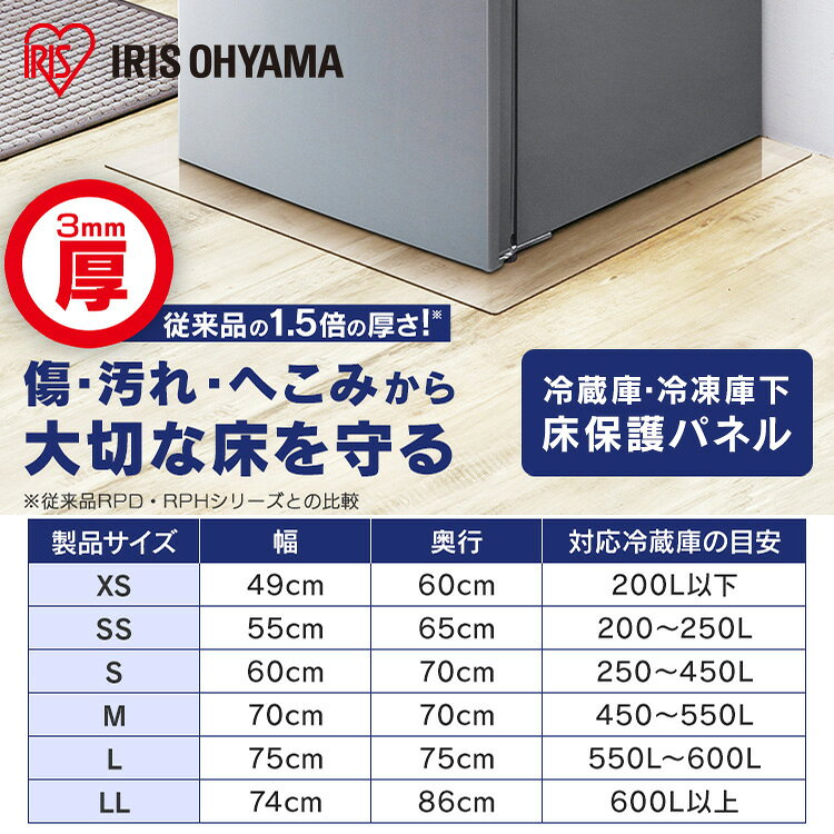 冷蔵庫・冷凍庫床下保護マット 厚さ XS/SS/S/M/L/LL アイリスオーヤマ XSサイズ 冷蔵庫 冷凍庫 床 保護 パネル 透明 傷 汚れ へこみ ダメージ 保護マット 保護フィルム キッチン 台所 フローリング アイリスオーヤマ lock110-10124648 住まいと暮らしの110番 サンプル画像3
