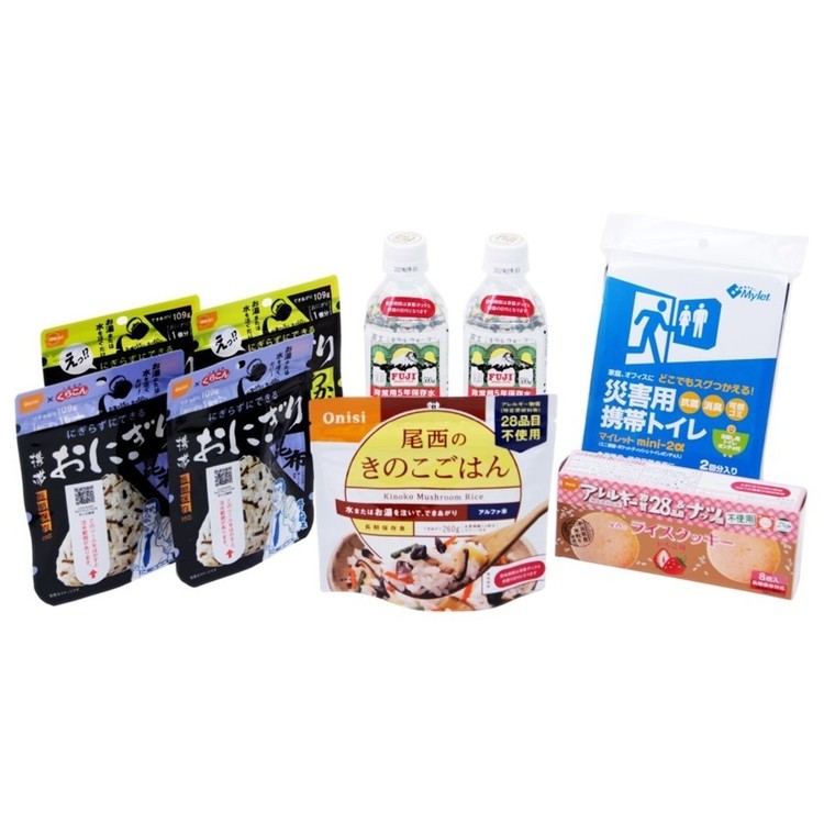 非常食 おにぎり ご飯 お菓子 尾西食品 アルファ米 1袋 携帯おにぎり 4袋 ライスクッキー 1箱 保存水 2本 災害用携帯トイレ 1個 非常食セット 保存食 防災食 防災グッズ 食品 災害 車用 車内 備蓄 尾西の車載用防災ボックス *