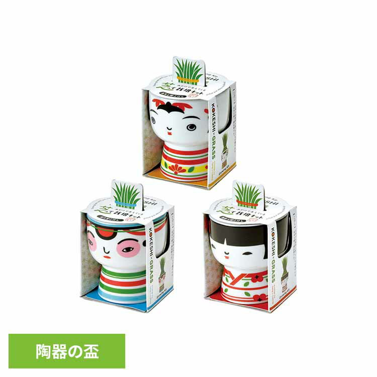 伝統こけしをモチーフにデザインされた陶器の盃で芝を育てます。こけしは子どもの健やかな成長を見守る縁起物として愛されてきました。芝の種があらかじめセットされており、水をあげるだけで簡単に栽培スタート。育った芝を結んだりカットしたりと、自由なヘ...