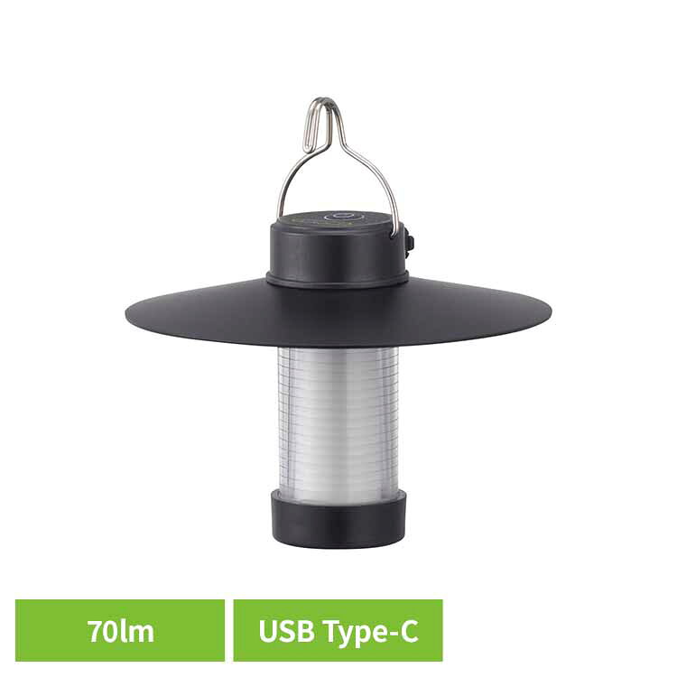 ランタン LED 充電式 Type-C 約70lm 明るさ 3段階 点滅モード 拡散効果レンズ 軽量 コンパクト 吊り下げフック マグネット 蓄光リング付 キャンプ アウトドア LEDランタン LEDアウトドアランタン オーム電機 LN-C07A5 *