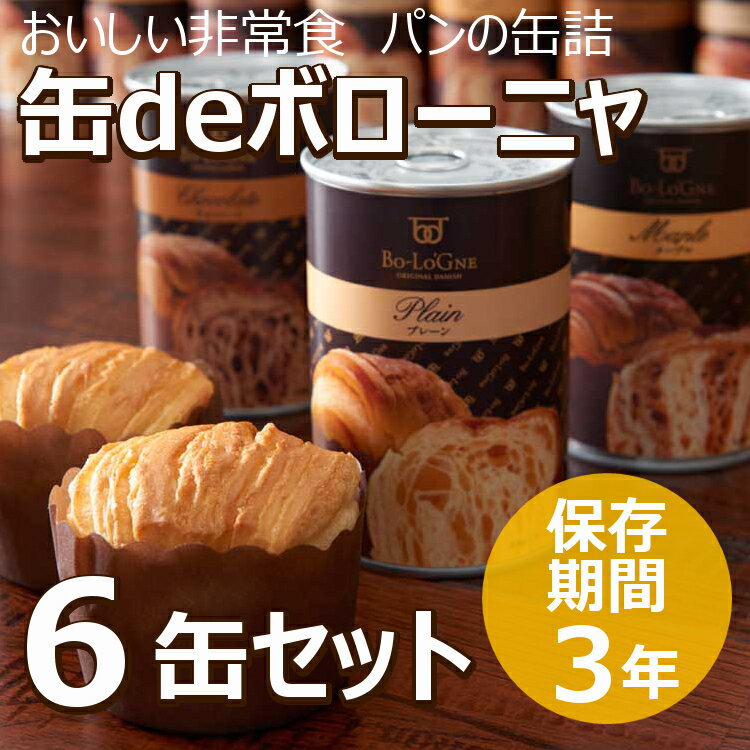 【6缶セット】保存パン 缶deボローニャ パンの缶詰 （プレーン×2/チョコ×2/メープル×2）【D】防災グッズ 非常食 保存食 防災用品 避難用品 避難グッズ 缶詰め 3年保存 デニッシュパン 備蓄 非常食セット