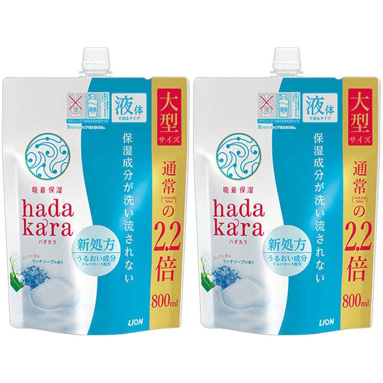 【2個セット】hadakaraボディソープ リッチソープの香り 詰替え用 大型サイズ 800ml hadakara ハダカラ ボディソープ リッチソープ 詰め替え用 詰替え用 詰替用 つめかえ用 詰め替え 詰替え 詰替 つめかえ ライオン LION ライオン