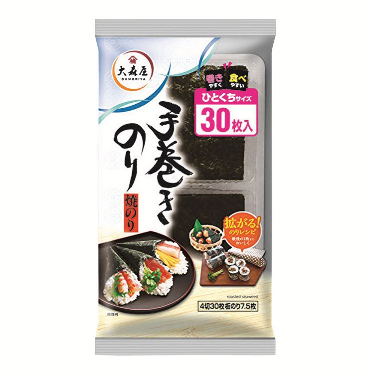 大森屋 手巻きのりひとくちサイズ 30枚 海苔 のり 一番摘み 手巻 酢 寿司 焼海苔 小さい ごはん 葉酸 大森屋