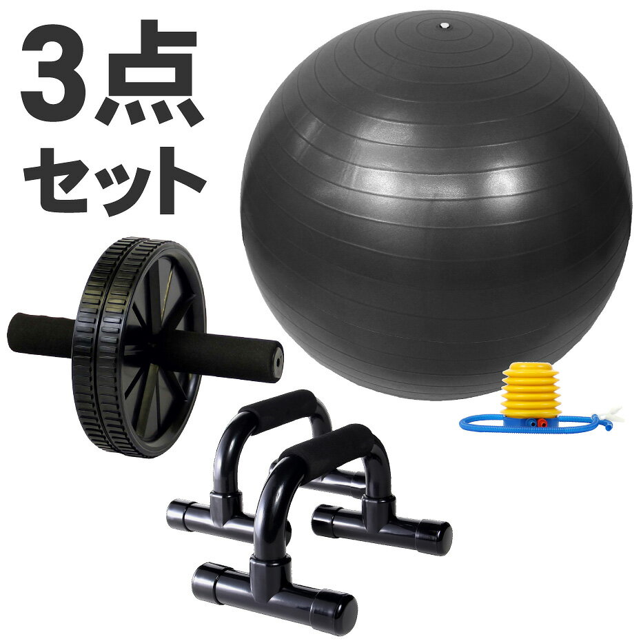 【送料無料】腹筋ローラー プッシュアップバー バランスボール 65cm 3点セット EGS(イージーエス) エクササイズウィール プッシュアップバー バランスボール 【エクササイズ ホイール プッシュアップスタンド ジムボール ヨガボール】[返品交換不可][ZX]