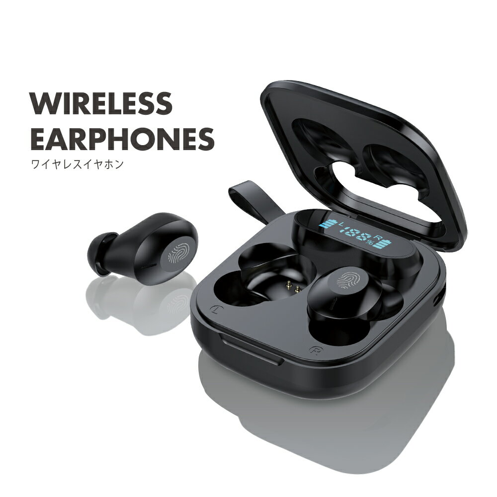 ワイヤレスイヤホン WIRELESS EARPHONES ブラック バッテリー残量表示 タッチ操作 無線 Type-C Bluetooth 5.1 IPX4 防滴 高音質 充電ケース付き 軽量 iOS/Android対応 装着感快適