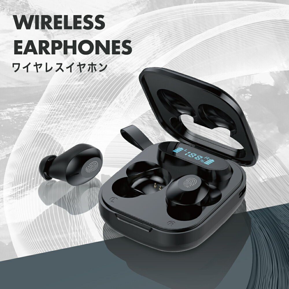 ワイヤレスイヤホン WIRELESS EARPHONES ブラック バッテリー残量表示 タッチ操作 無線 Type-C Bluetooth 5.1 IPX4 防滴 高音質 充電ケース付き 軽量 iOS/Android対応 装着感快適