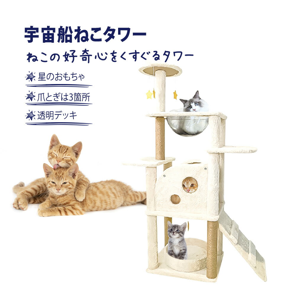 キャットタワーに透明ボウル】猫の宇宙船！クリアボウル付きタワーの