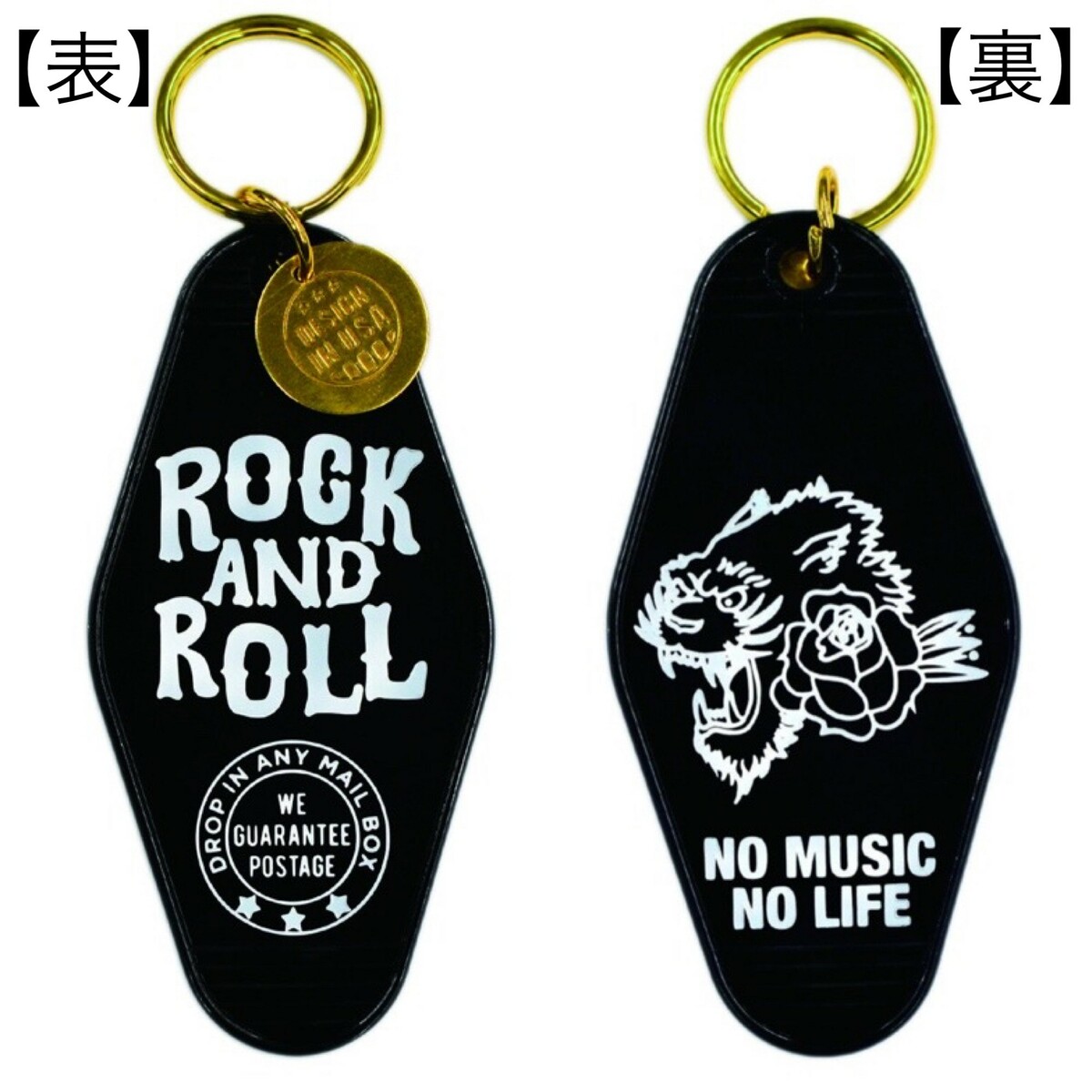 アメリカン雑貨　ハワイアン雑貨　キータグ　モーテルキー　キーホルダー　キーリング　ロックンロール　NOMUSICNOLIFE　ブラック　鍵　雑貨
