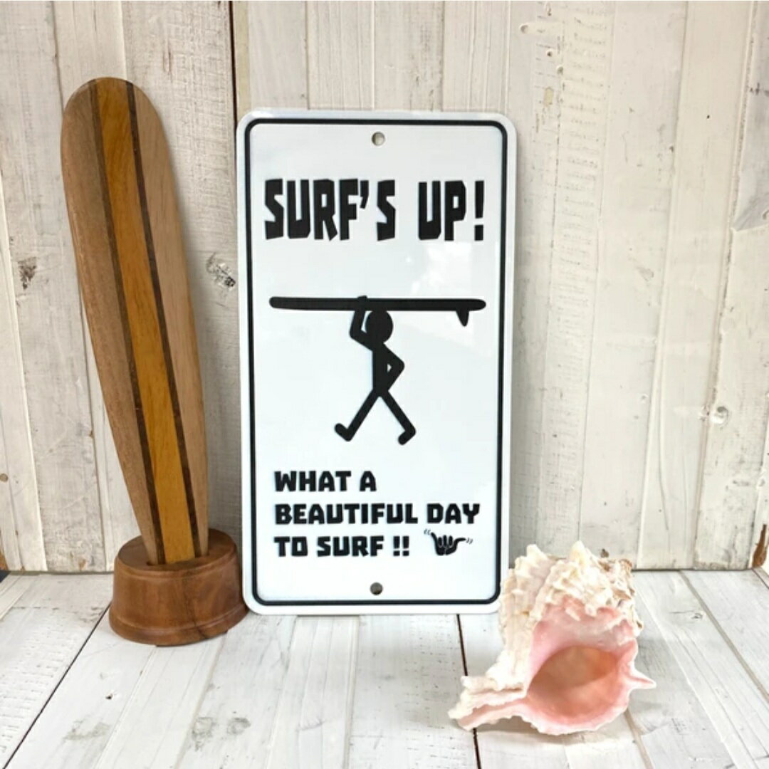 【アルミメッセージプレート SURF'S UP!】　アメリカンサインボード　ガレージ　サインボード　サインプレート　アメリカン雑貨　ハワイアン雑貨