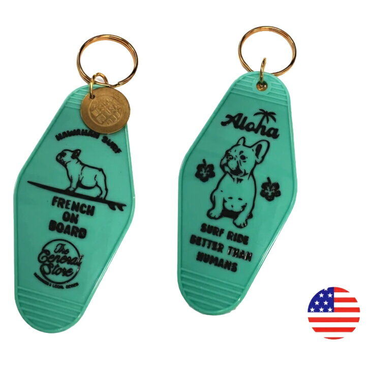 乐天商城 - 【アメリカン モーテルキー】 アメリカン雑貨　ハワイアン雑貨　キータグ　モーテルキー　キーホルダー　キーリング　アロハ　ブルドッグ　モーテル　ハワイ　グリーン　鍵　雑貨