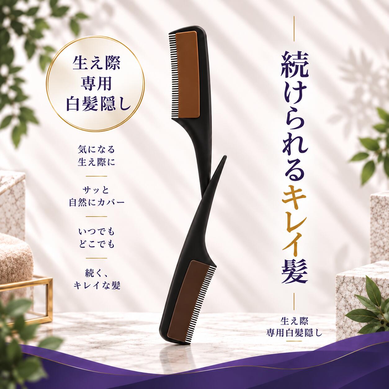 ロコム スタイリングカラーコーム＜ブラウン/ダークブラウン＞ 白髪隠しコーム　水と汗に強い 　根元 生え際 白髪かくし白髪隠し専用コーム 白髪隠しコーム 白髪ぼかし ワックス