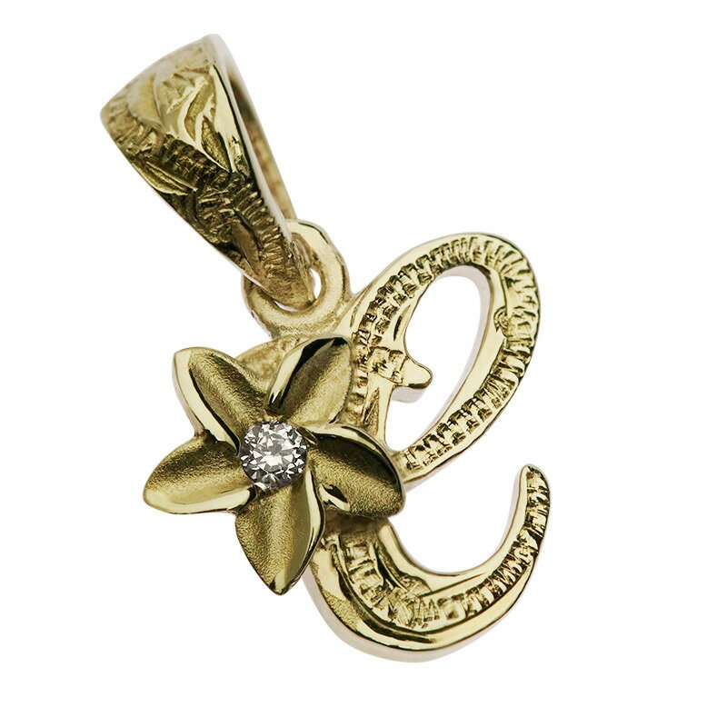 ハワイアンジュエリー ネックレス ペンダントトップ ヘッド 14K イエロー ピンク ホワイト ゴールド ダイヤモンド LONO ロノ イニシャル C プルメリア 花 波 レディース プレゼント 誕生日 記念日 【送料無料】 人気 ギフト 金属アレルギー ラウレア 入学 入社 2