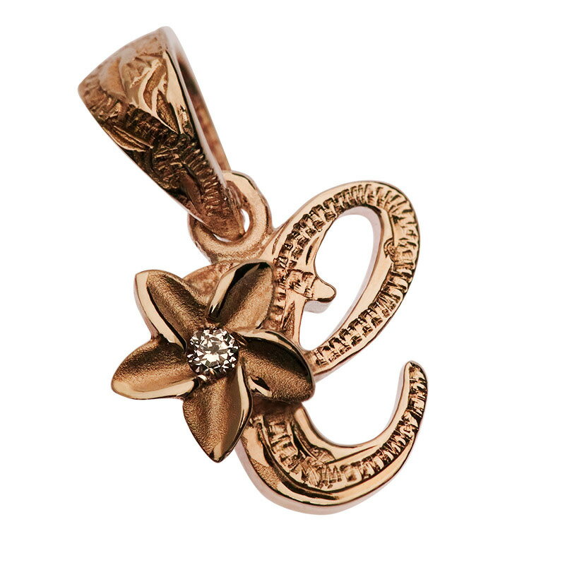 ハワイアンジュエリー ネックレス ペンダントトップ ヘッド 14K イエロー ピンク ホワイト ゴールド ダイヤモンド LONO ロノ イニシャル C プルメリア 花 波 レディース プレゼント 誕生日 記念日 【送料無料】 人気 ギフト 金属アレルギー ラウレア 入学 入社 3