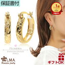 ハワイアンジュエリー ピアス 14金 14K ゴールド フープ タイプ 幅4ミリ 厚み1ミリ 直径1.8センチ イエローゴールド 波 プルメリア メンズ レディ...