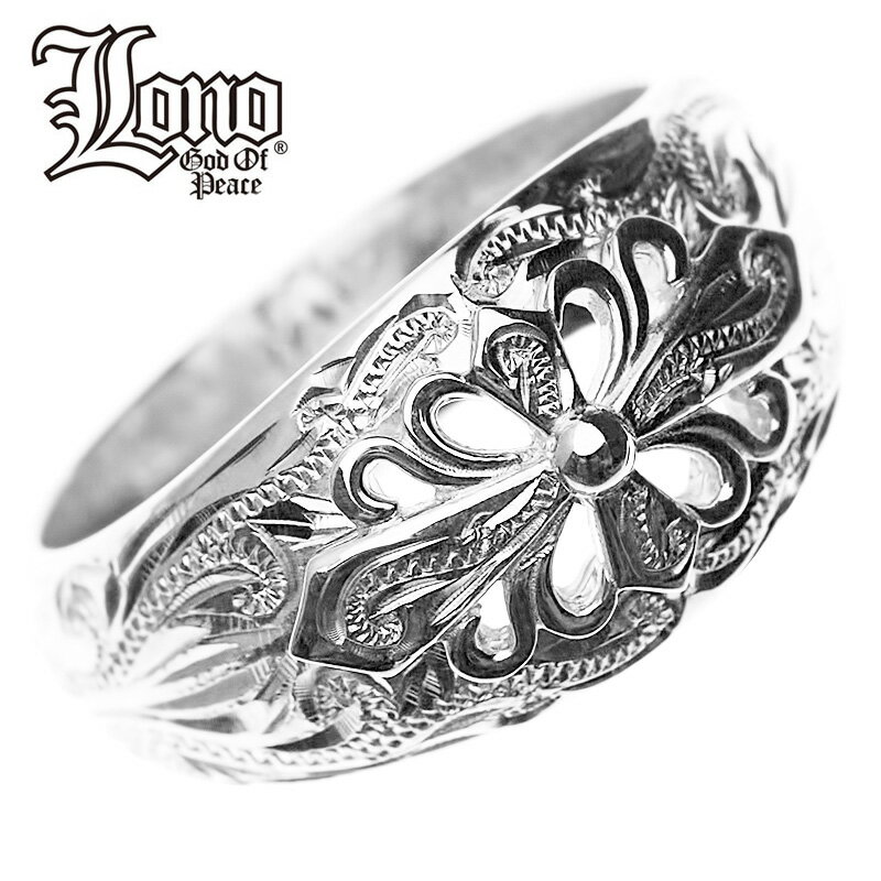 【19:59までP10】ハワイアンジュエリー リング 指輪 シルバー925 号 幅 LONO ロノ ゴシック調 クロス 十字架 スクロール 波 プルメリア 彫り...