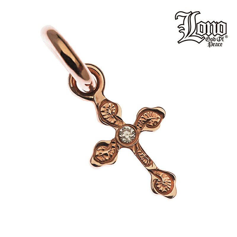 【P5+クーポン有】ハワイアンジュエリー ネックレス トップ ヘッド 14K ピンク ゴールド ジルコニア LONO ロノ 十字架 クロス スクロール 波 プル...