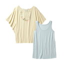 【アウトレット】フェリシモサーカス FelissimoCircus 女の子の好き! がつまった ボリュームネックレスプリントトップス&タンクトップセット (リボンパール×クリームイエロー)