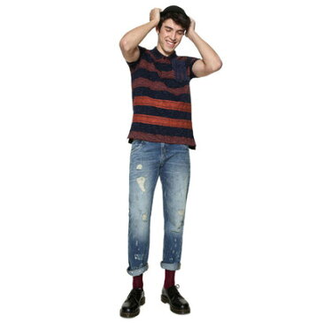 【アウトレット】デシグアル Desigual ロゴ入りボーダーシャツ (ORANGE)