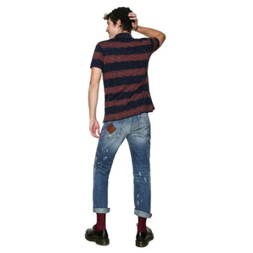 【アウトレット】デシグアル Desigual ロゴ入りボーダーシャツ (ORANGE)