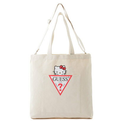 GUESS x Hello Kitty TRIANGLE LOGO CANVAS TOTE BAG （IVORY） (ゲス × ハローキティ トライアングルロゴ キャンバストートバッグ)