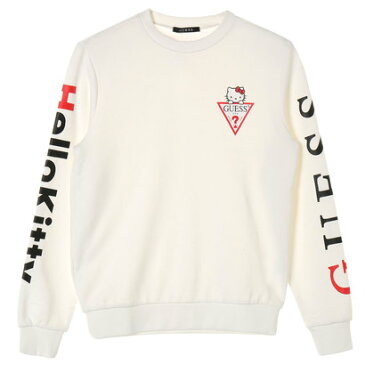 【アウトレット】GUESS x Hello Kitty SLEEVE LOGO CREW SWEAT （IVORY）(ゲス × ハローキティ スリーブロゴクルースウェット)