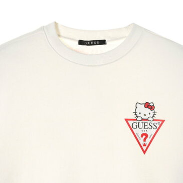 【アウトレット】GUESS x Hello Kitty SLEEVE LOGO CREW SWEAT （IVORY）(ゲス × ハローキティ スリーブロゴクルースウェット)