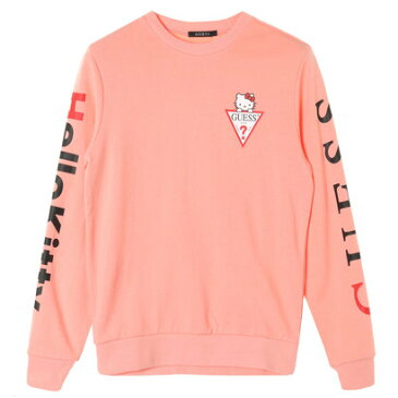 【アウトレット】GUESS x Hello Kitty SLEEVE LOGO CREW SWEAT （PINK）(ゲス × ハローキティ スリーブロゴクルースウェット)