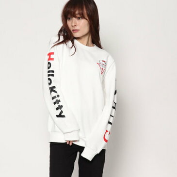 【アウトレット】GUESS x Hello Kitty SLEEVE LOGO CREW SWEAT (PINK)(ゲス × ハローキティ スリーブロゴクルースウェット)