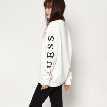 【アウトレット】GUESS x Hello Kitty SLEEVE LOGO CREW SWEAT (PINK)(ゲス × ハローキティ スリーブロゴクルースウェット)