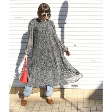コカ coca 花柄細プリーツシフォンワンピース (Black)