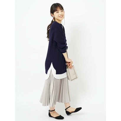 グリーンパークス Green Parks シャツドッキングニットチュニック （Navy）