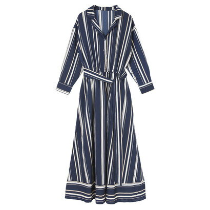 ユアーズ ur's リボン付シャツワンピース （ストライプ/ネイビー）