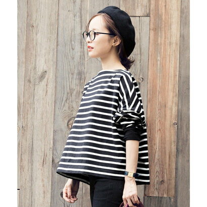 コウベレタス KOBE LETTUCE 【田中亜希子】ヘビーウェイトボートネックプルオーバー （ブラック×オフ）