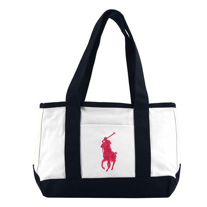 【アウトレット】ポロラルフローレン POLO RALPH LAUREN MEDIUM TOTE （WHITE/NAVY/BAJA PINK）