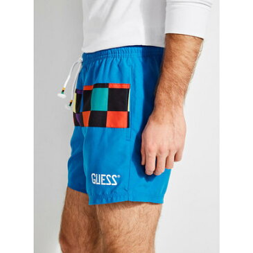 【アウトレット】ゲス GUESS GUESS x J BALVIN CHECKERED LOGO SWIM SHORTS （BLUE BUBBLE）