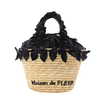 【アウトレット】Maison de FLEUR フリルハンドルリボンかごバッグ ネイビー