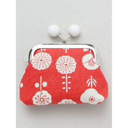 【カヤ】東欧風プリント帆布角がま口 レッド