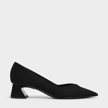 【アウトレット】【再入荷】Vカットカバード ブロックヒールパンプス / V-Cut Curved Block Heel Pumps (Black)