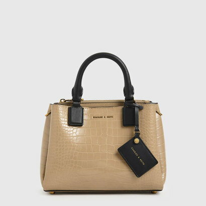 19 Winter 新作 シューズ クロックエフェクト ストラクチャーバッグ ブーツ Croc Effect Structured Bag Structured Beige Locomall ロコンド公式ストア あす楽 交換 返品可能 チャールズ アンド キース Charles Keith レディースバッグ ハンドバッグ