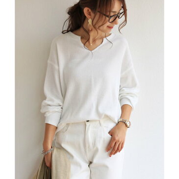 アンドミー and Me ワッフルキーネック長袖Tシャツ カットソー (アイボリー)