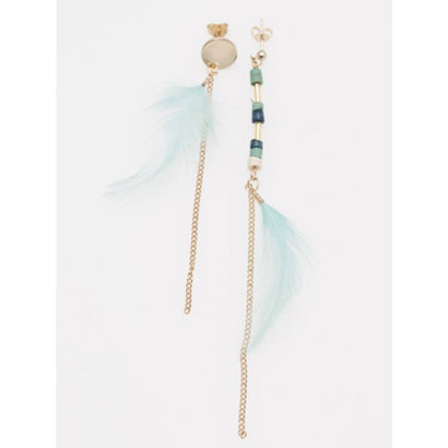 【Kahiko】アシンメトリーフェザーピアス グリーン