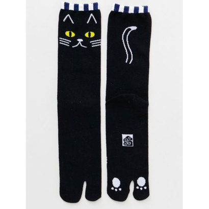 【カヤ】黒猫足袋くつ下25〜28cm ブラック×ブルー