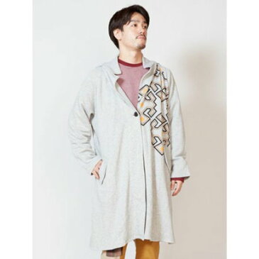 【チャイハネ】ジオメ柄プリントMEN'Sフードジャケット ロングカーディガン グレー