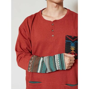 【チャイハネ】ネップヤーンカットソー MEN'Sロングトップス ブラック