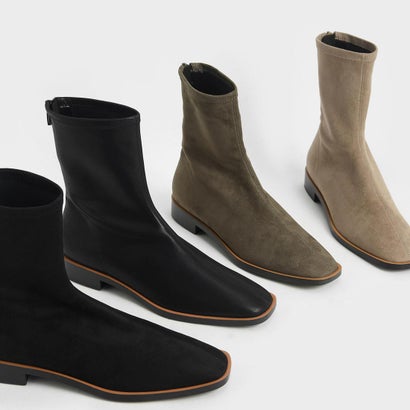 【再入荷】テクスチャードジップアップアンクルブーツ/TexturedZip-UpAnkleBoots(Black)