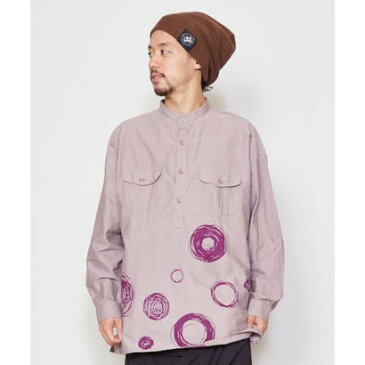 【チャイハネ】手描き風ドット柄MEN'Sバンドカラーシャツ グレー