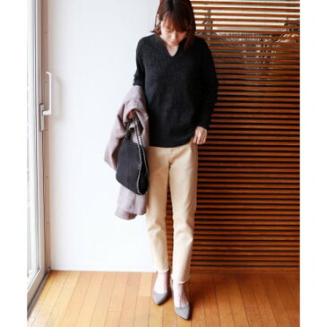 アンドミー and Me 裏起毛ワッフルキーネック長袖Tシャツ トップス (ブラック)
