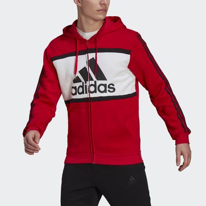 アディダス adidas エッセンシャルズ カラーブロック ロゴ パーカー / Essentials Colorblock Logo Hoodie （レッド）