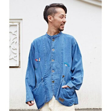 【チャイハネ】アイレリブレ刺繍MEN'Sシャツ ライトブルー